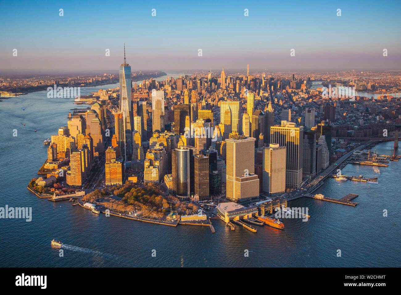 Das One World Trade Center und Lower Manhattan, New York City, New York, USA Stockfoto