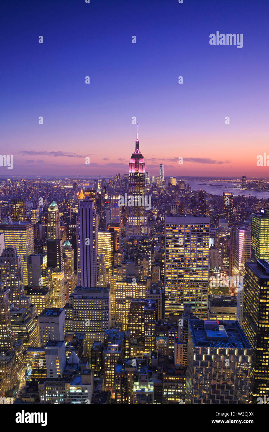 USA, New York, Manhattan, Top Rock Observatory, Midtown Manhattan und Empire State Building Stockfoto