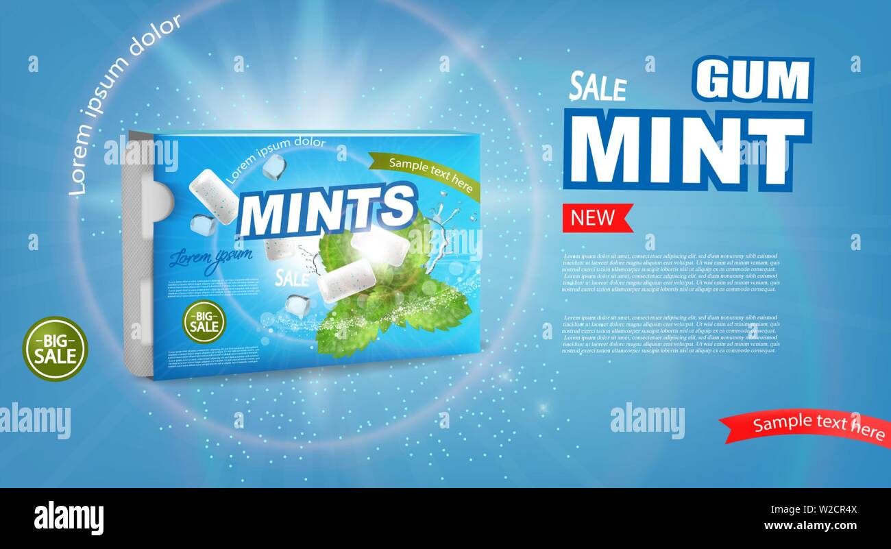 Mint Kaugummi Vektor realistisch. Frischer Geschmack mock up. Product Placement detaillierte Label Design. 3D-Darstellung Stock Vektor