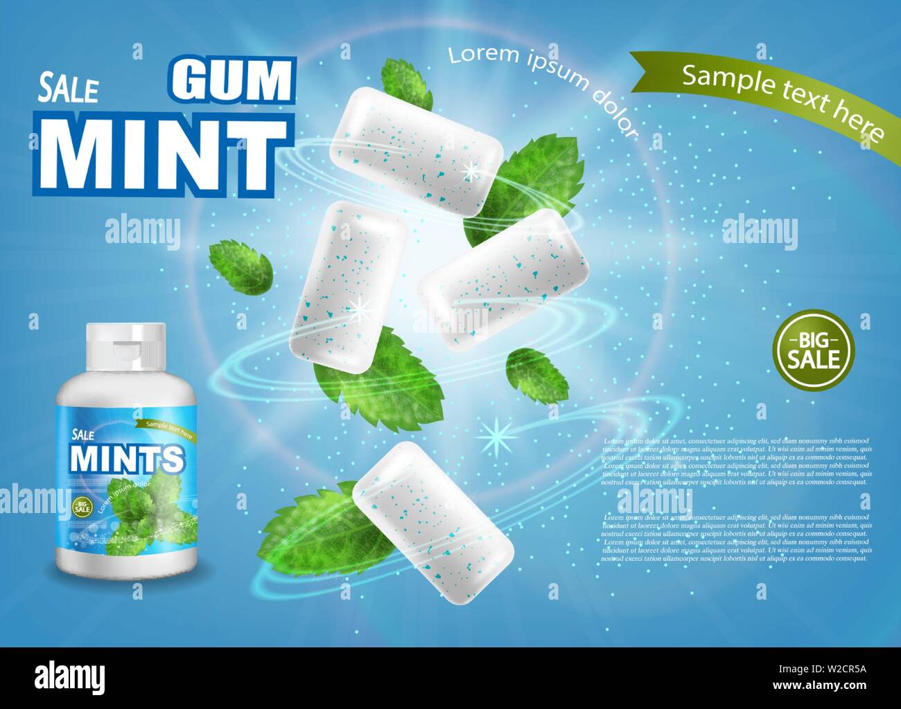 Mint Kaugummi Vektor realistisch. Frischer Geschmack mock up. Product Placement detaillierte Label Design. 3D-Darstellung Stock Vektor