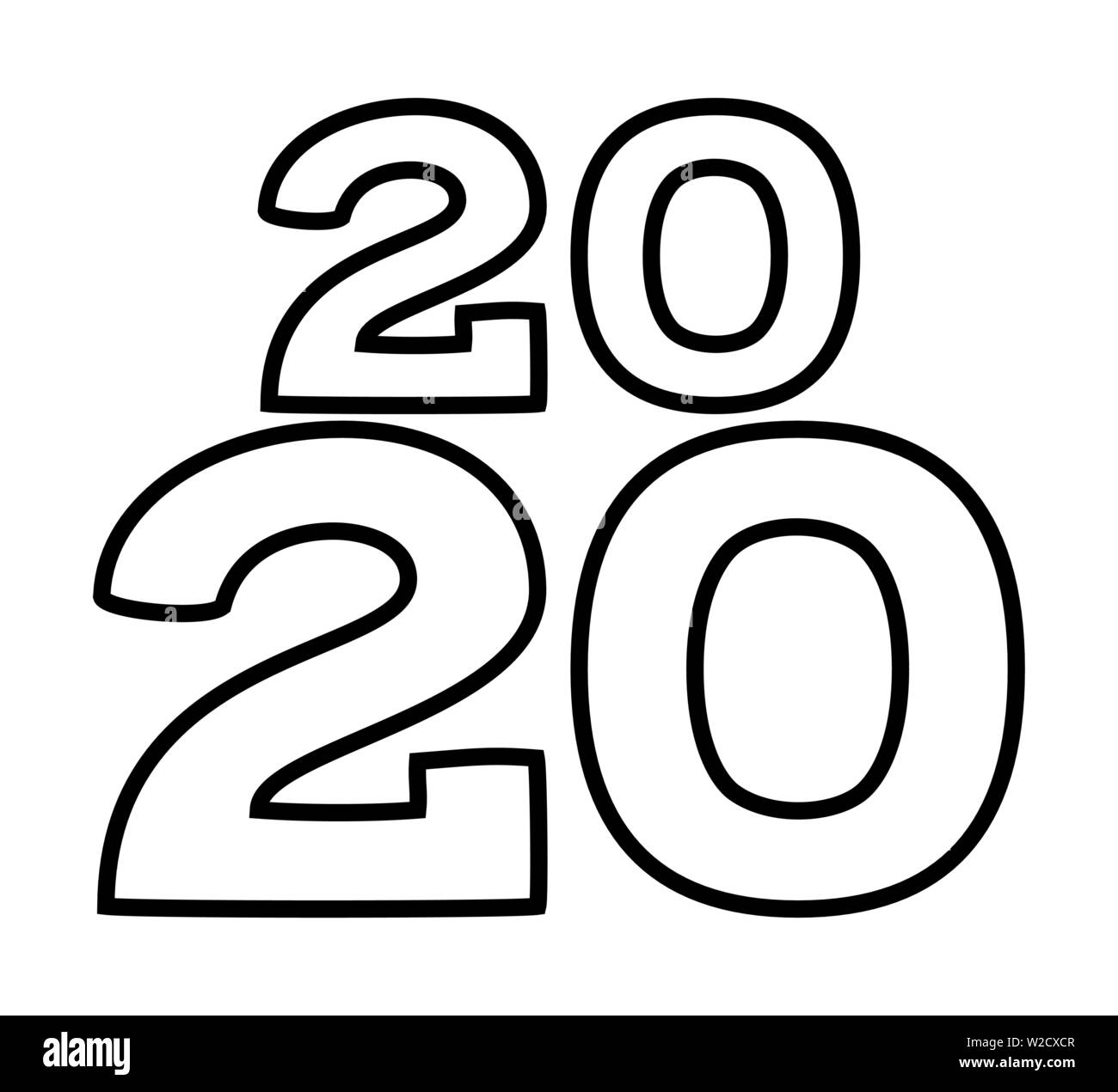 Line Art 2020 unterschiedliche Höhe neue Jahr Poster Stock Vektor