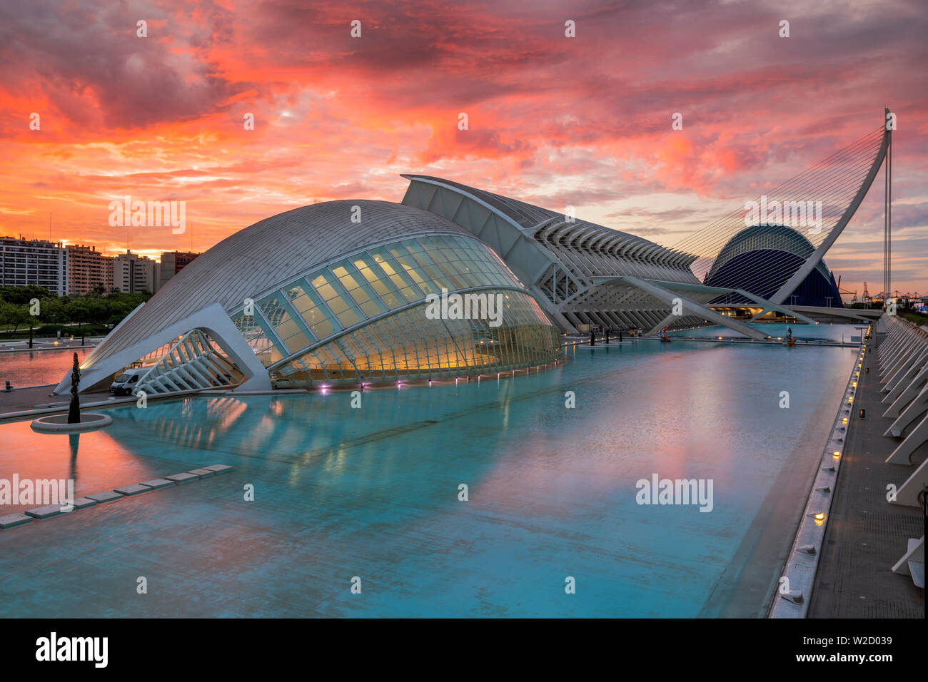 Stadt der Künste und Wissenschaften oder Ciudad de las Artes y las Ciencias, Valencia, Comunidad Valenciana, Spanien Stockfoto