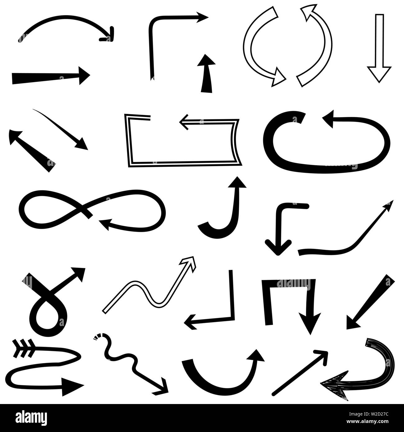 Pfeile gesetzt. Mixed Style flache schwarze Symbole. Vector Illustration isoliert Stock Vektor