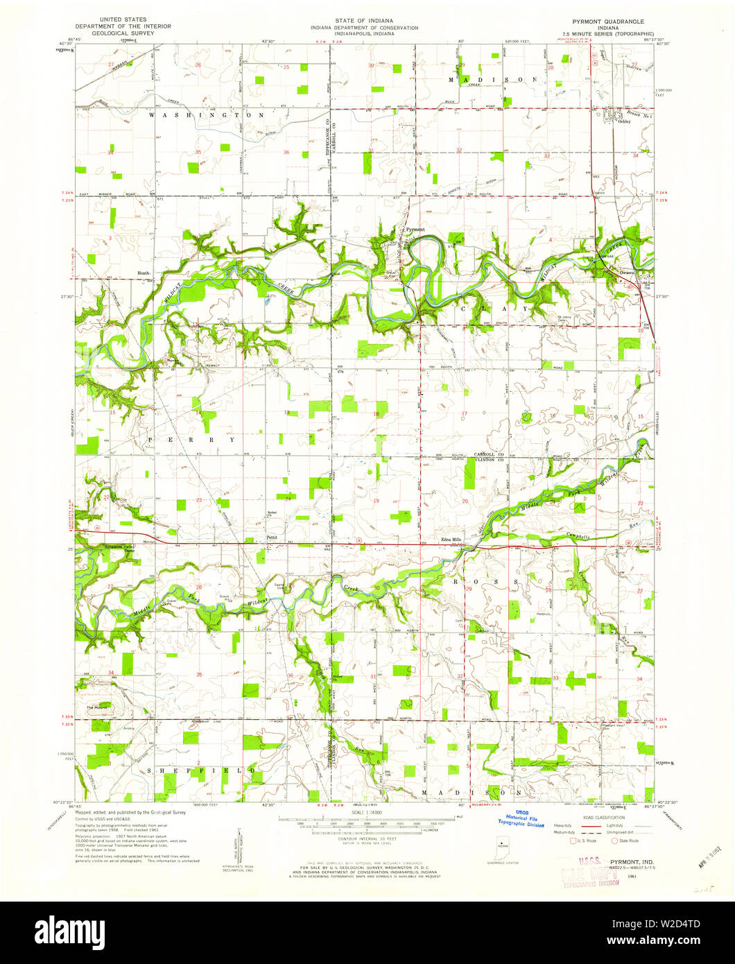 USGS TOPO Karte Indiana in Pyrmont 160177 1961 24000 Wiederherstellung Stockfoto