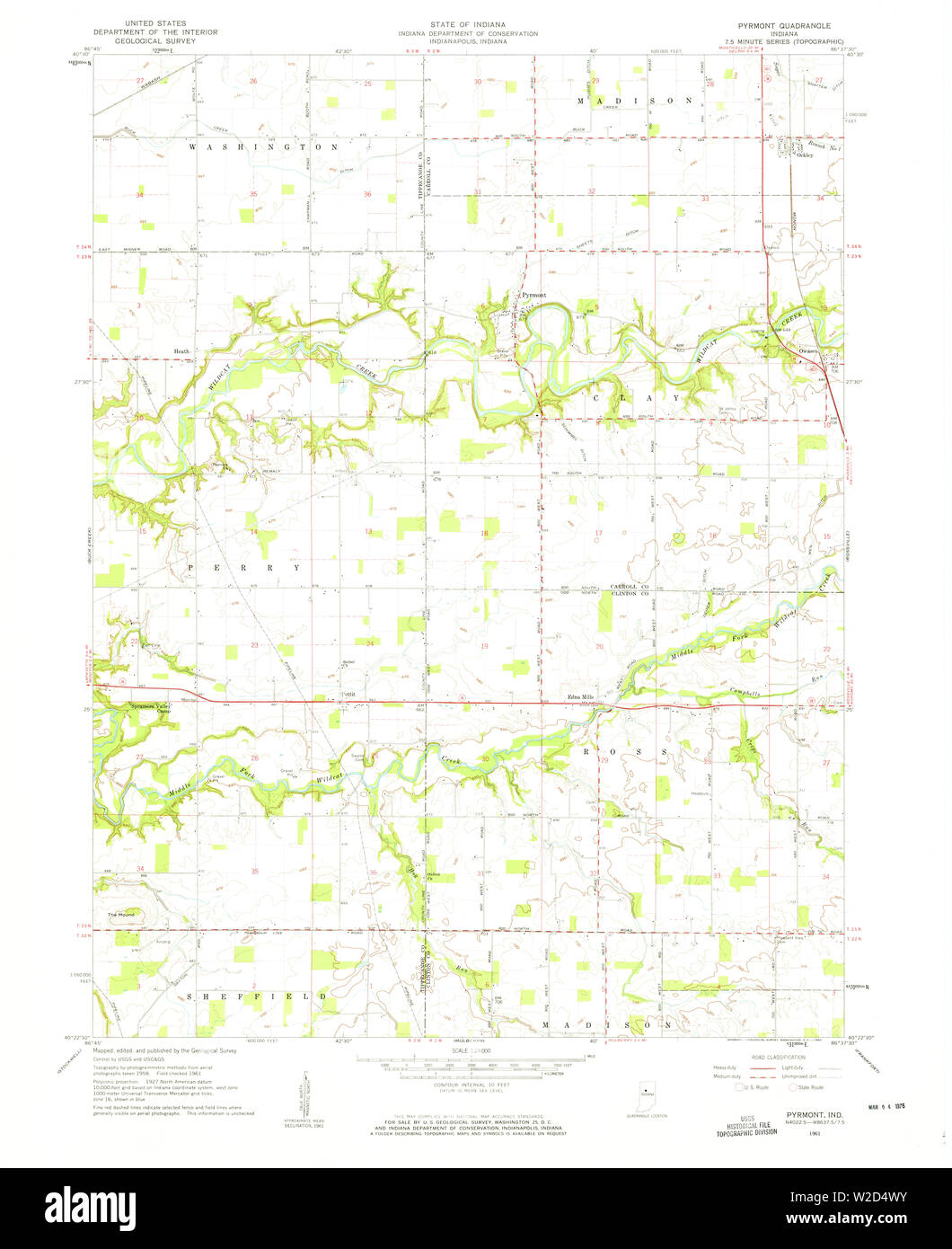 USGS TOPO Karte Indiana in Pyrmont 160178 1961 24000 Wiederherstellung Stockfoto