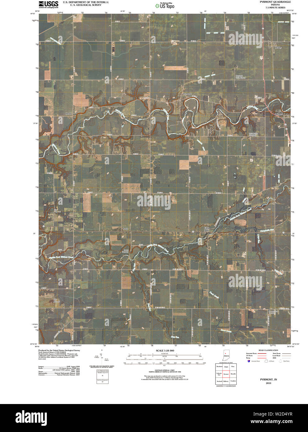 USGS TOPO Karte Indiana in Pyrmont 20100610 TM Wiederherstellung Stockfoto