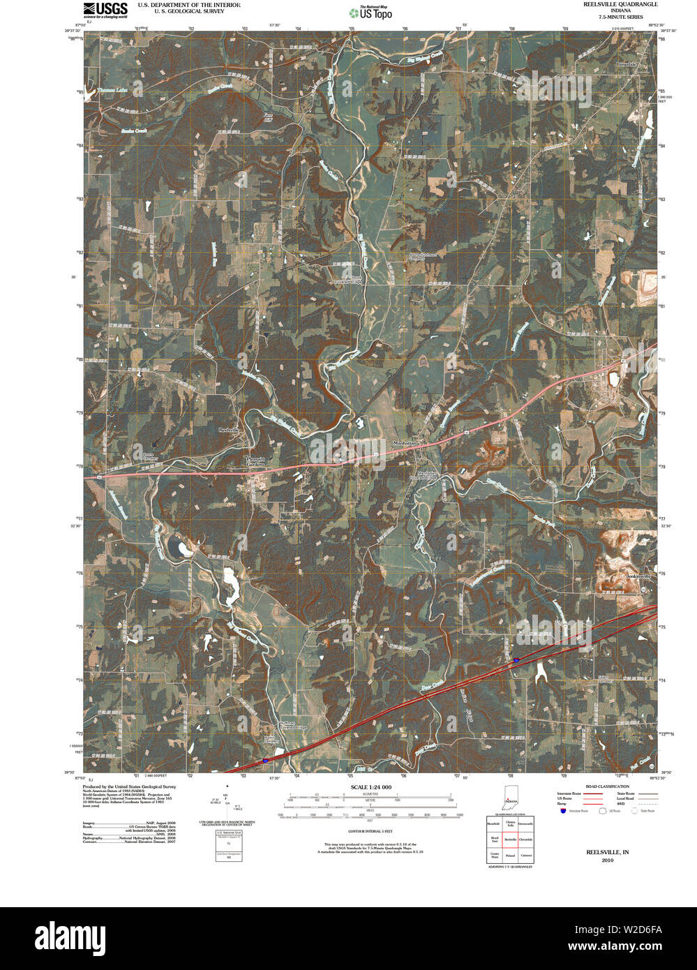 USGS TOPO Karte Indiana in Reelsville 20100513 TM Wiederherstellung Stockfoto