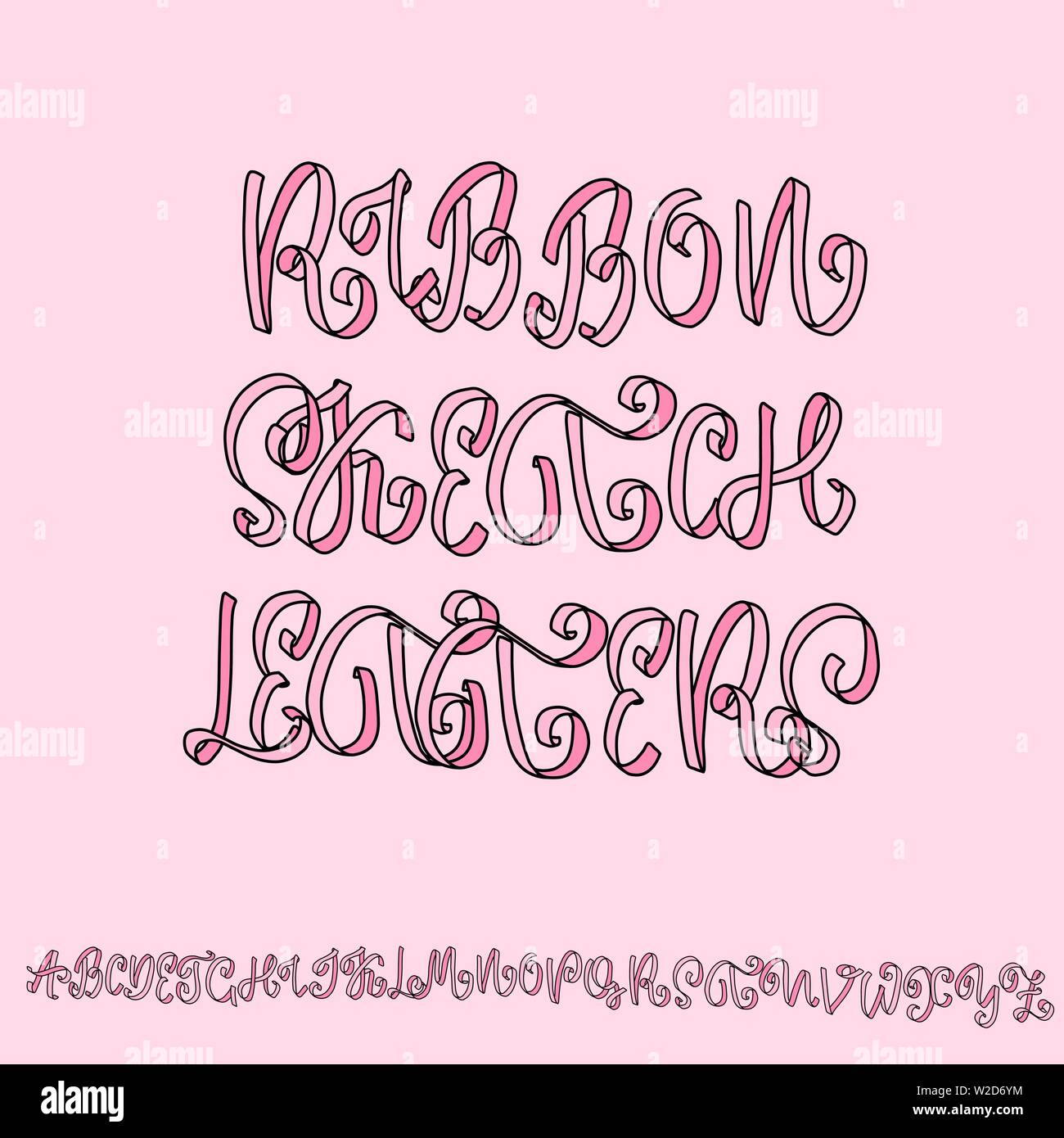 Ribbon Skizze Alphabet. Rosa Vector Illustration. Stock Vektor