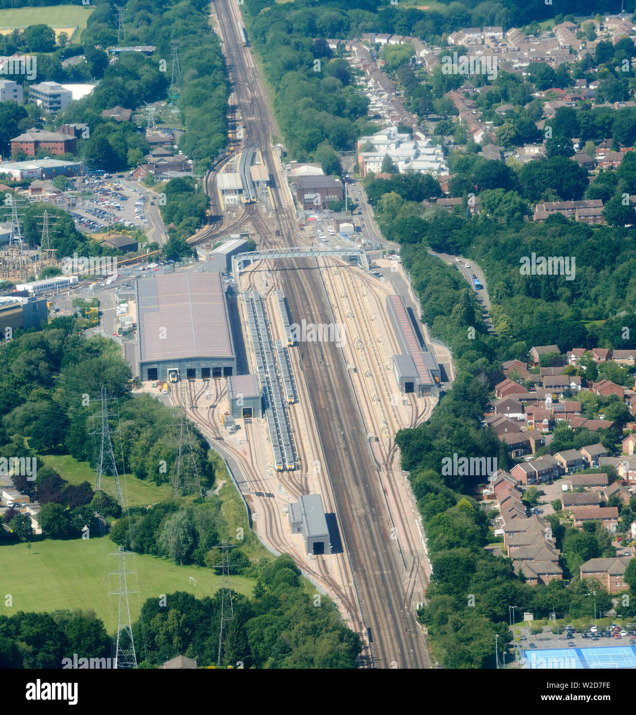 Siemens und Govia Thameslink Bahnhof neue, speziell entwickelte Drei Brücken Zugdepot in Crawley, West Sussex, Stockfoto
