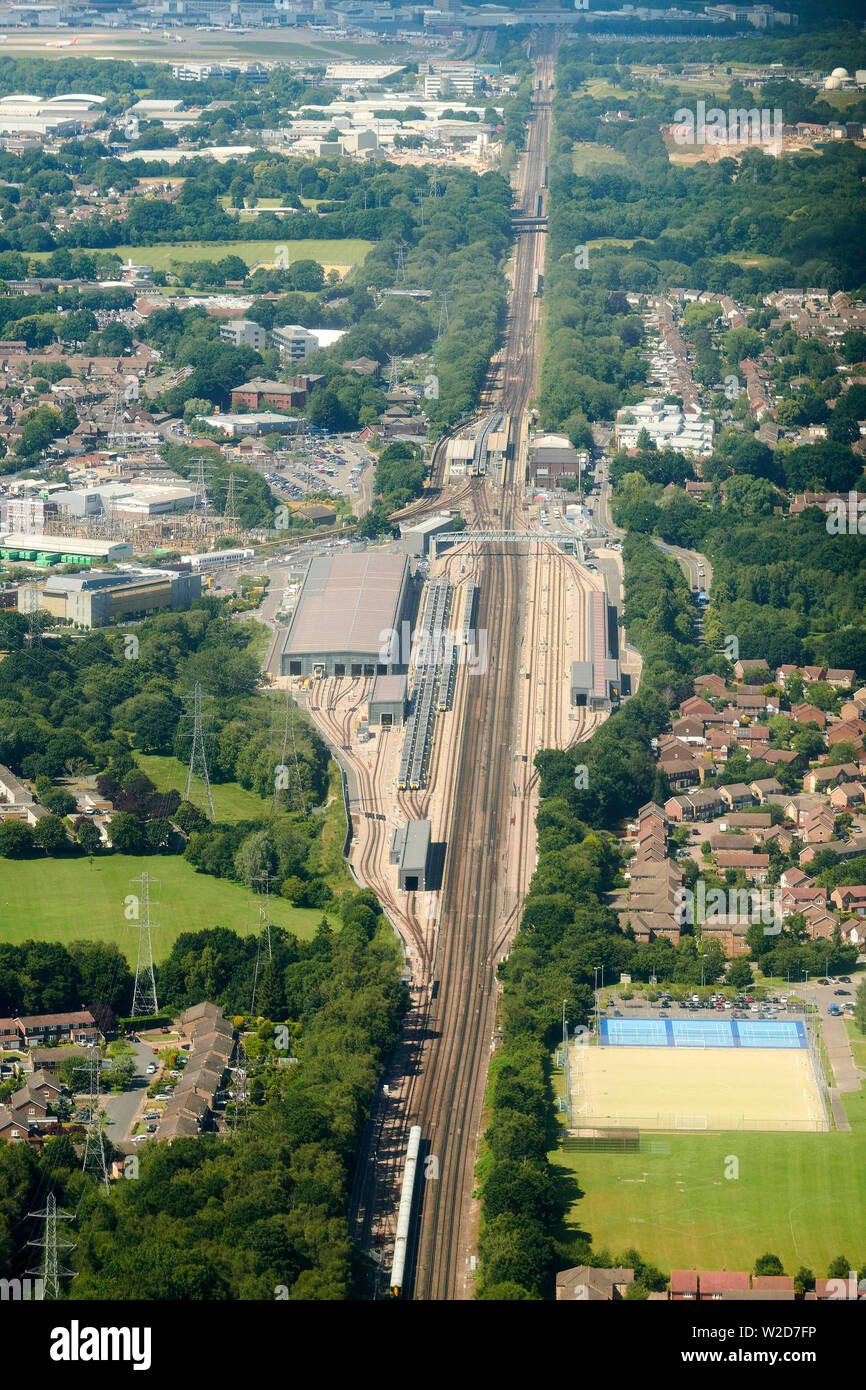 Siemens und Govia Thameslink Bahnhof neue, speziell entwickelte Drei Brücken Zugdepot in Crawley, West Sussex, Stockfoto