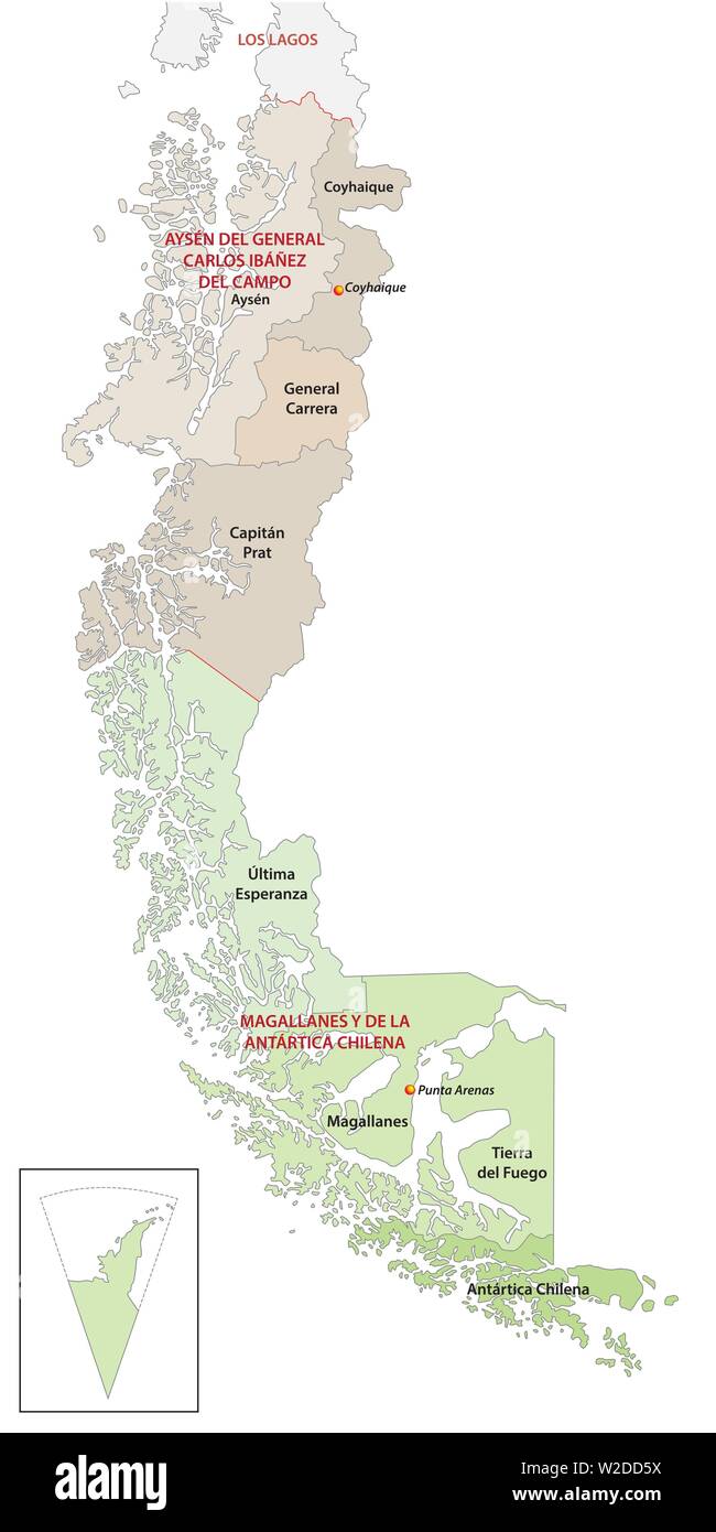 Administrative und politische Karte des südlichen chilenischen Regionen Stock Vektor