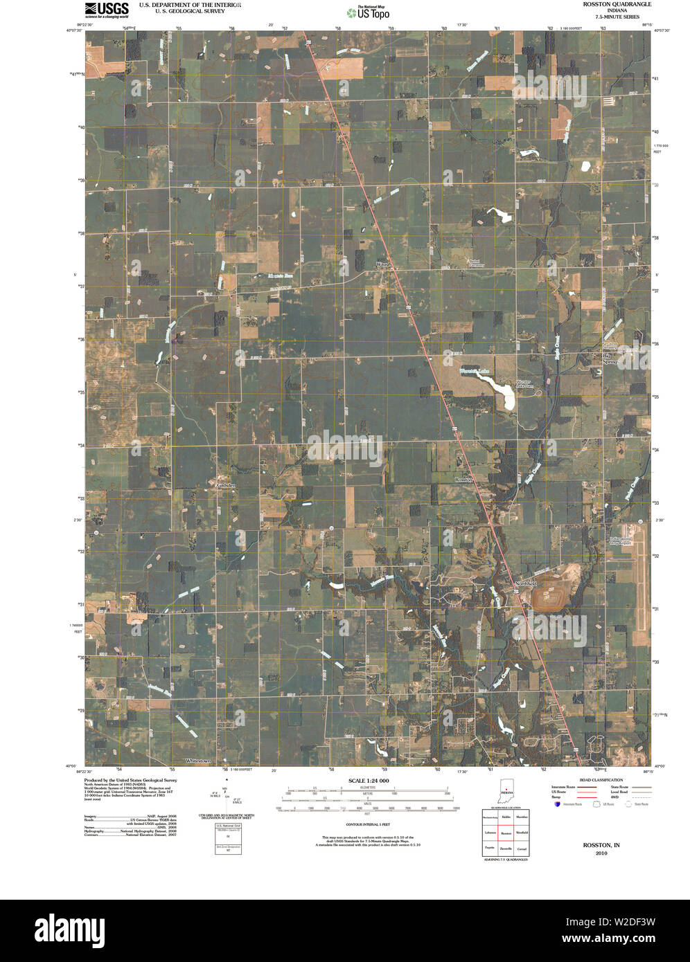 USGS TOPO Karte Indiana im Rosston 20100526 TM Wiederherstellung Stockfoto