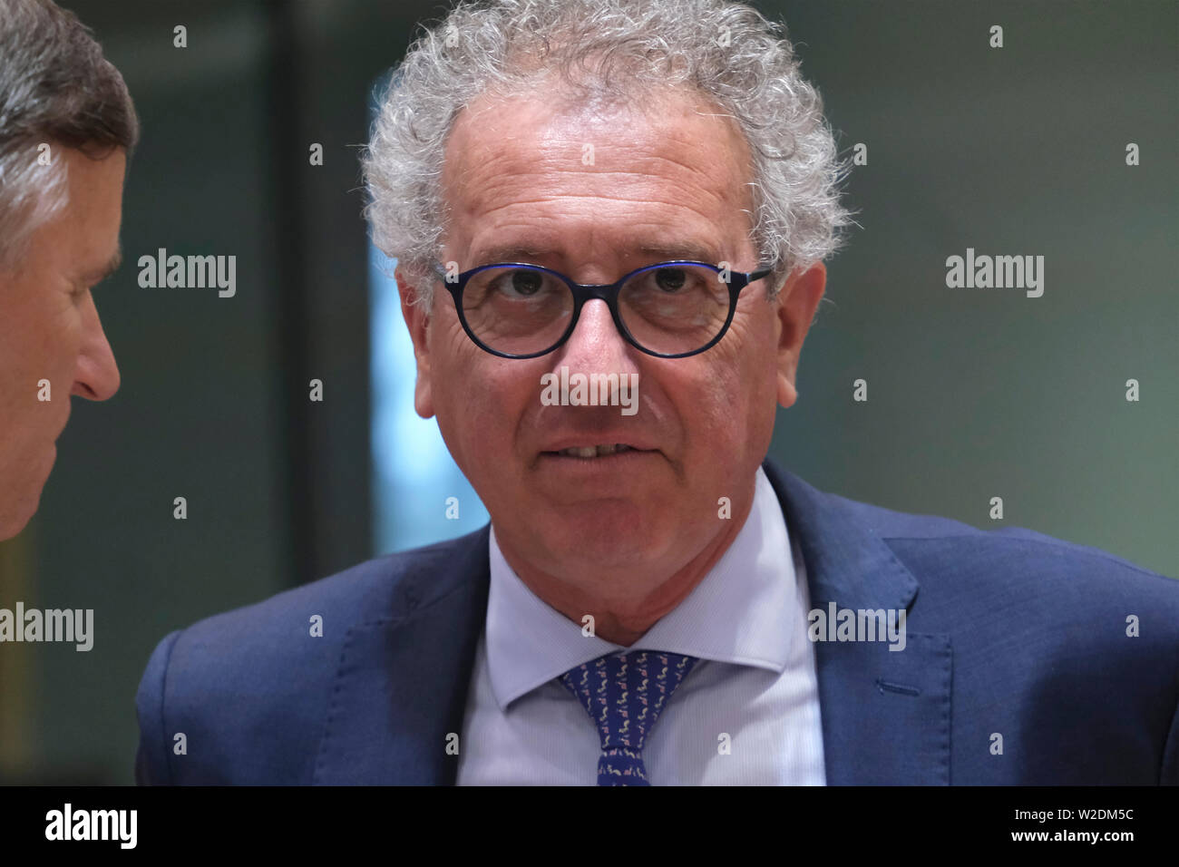 Brüssel, Belgien. 8. Juli 2019. Minister der Finanzen, Luxemburg, Pierre Gramegna während der eurogruppe Finanzminister treffen. Credit: ALEXANDROS MICHAILIDIS/Alamy leben Nachrichten Stockfoto