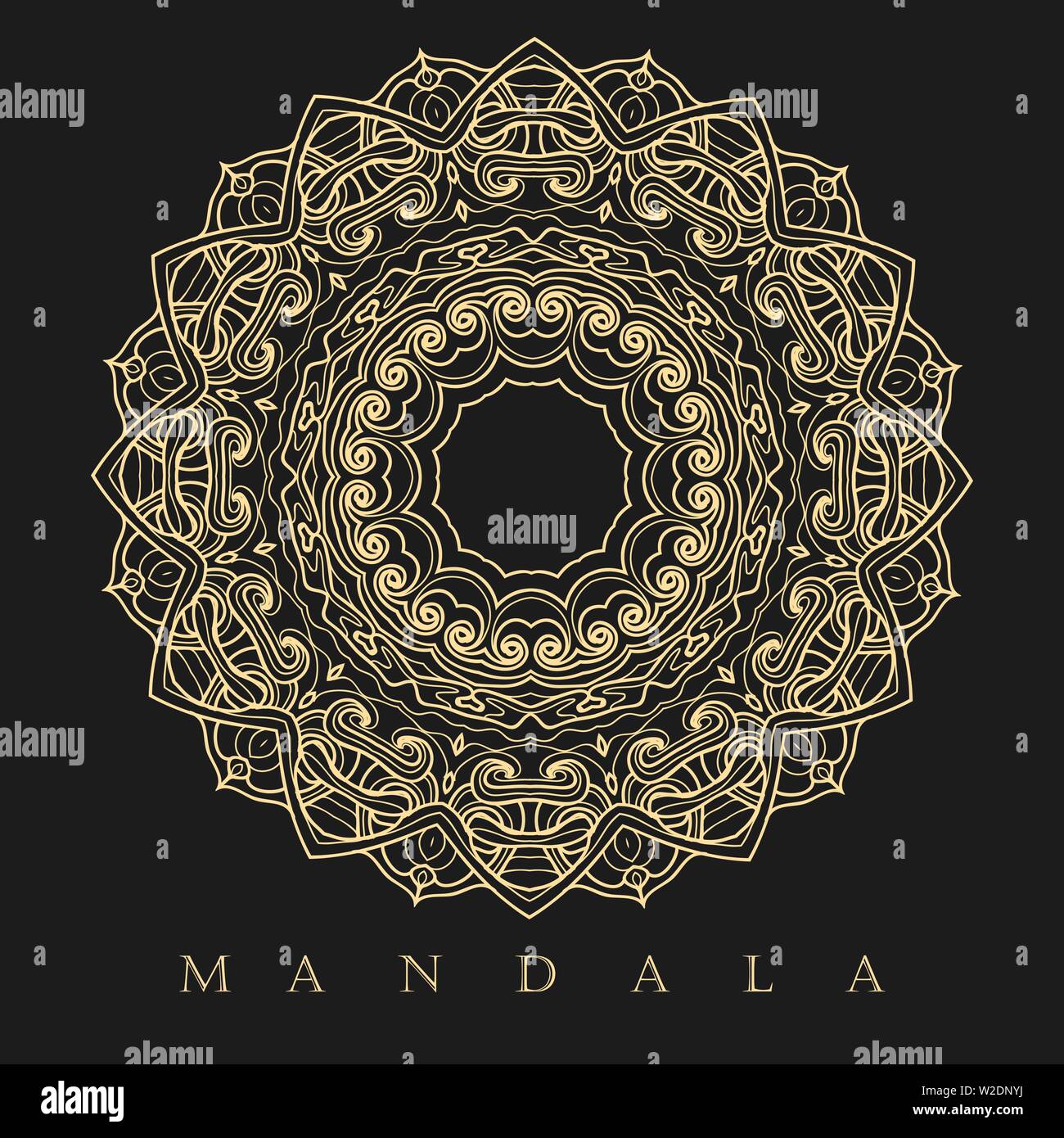 Golden Mandala. Vintage mandala Ornament. Orientalische Muster auf Schwarz. Vector Illustration Stock Vektor