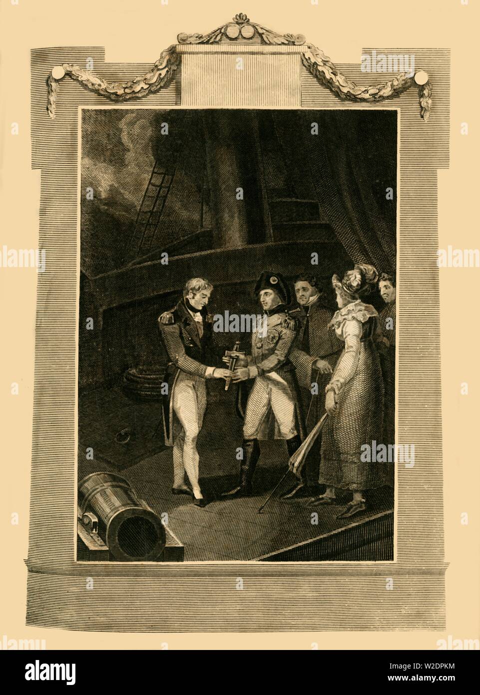 "Die Übergabe der Bonaparte an Bord der Bellerophon', (15. Juli 1815), 1816. Schöpfer: Unbekannt. Stockfoto
