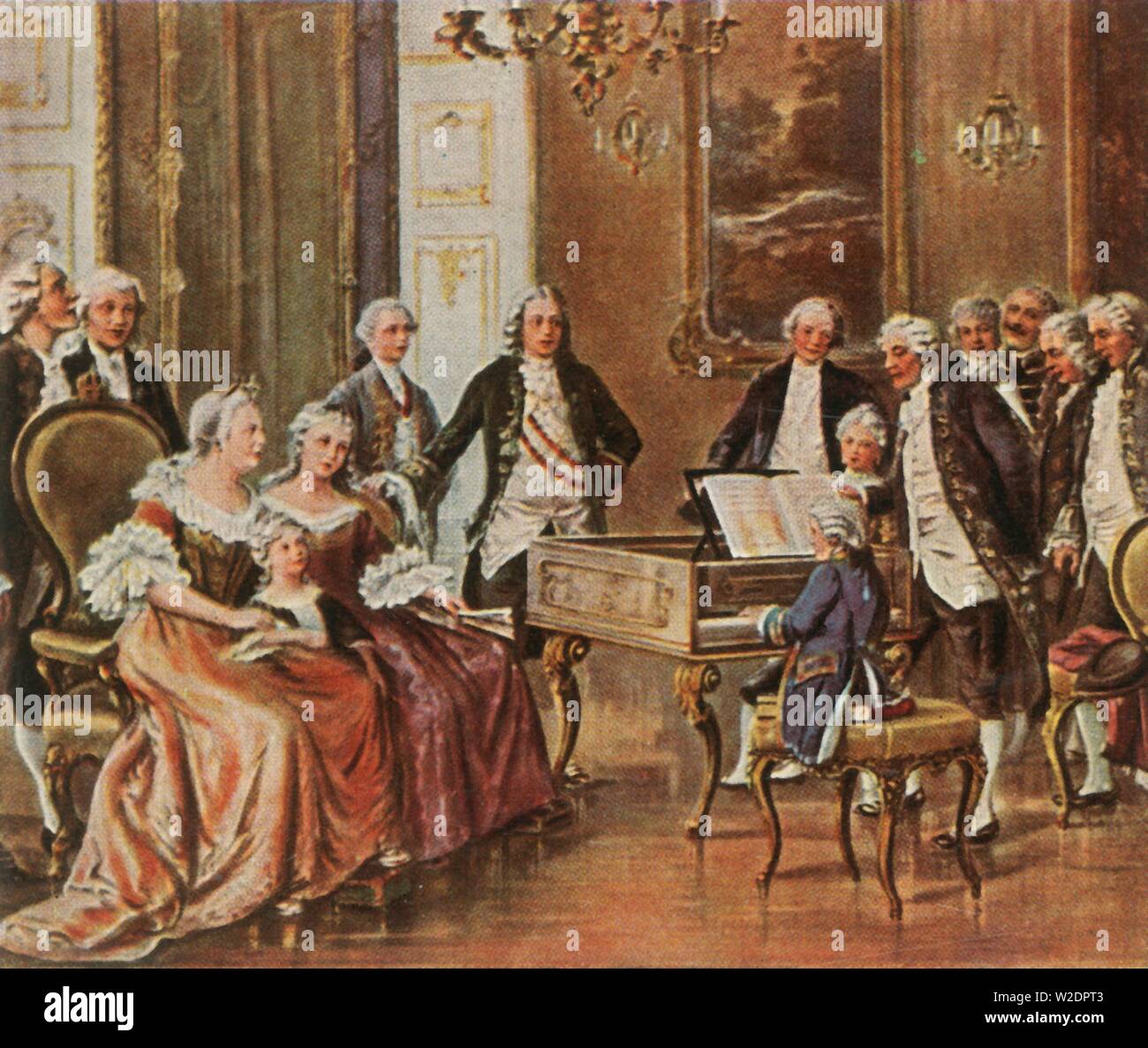 Mozart führt für Kaiserin Maria Theresia, 1. Oktober 1762, (1936). Schöpfer: Unbekannt. Stockfoto