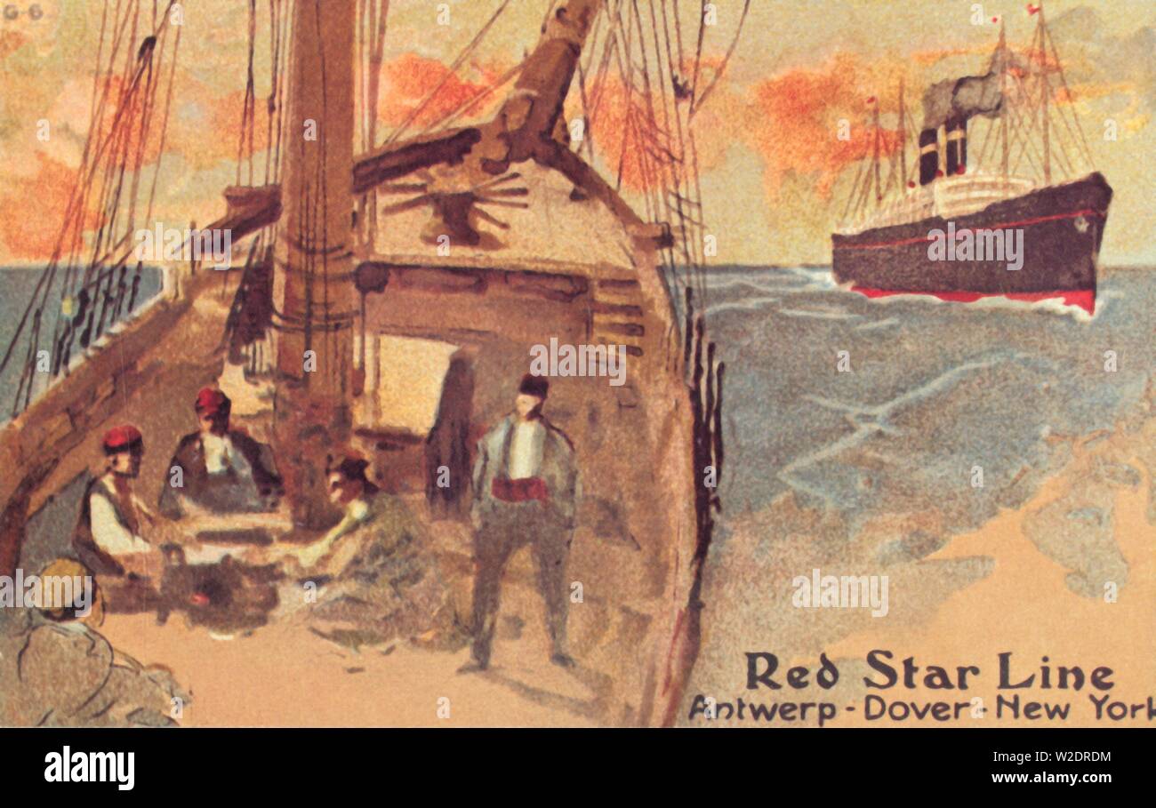 Segelschiff und Red Star Ocean Liner, c 1900. Schöpfer: Unbekannt. Stockfoto