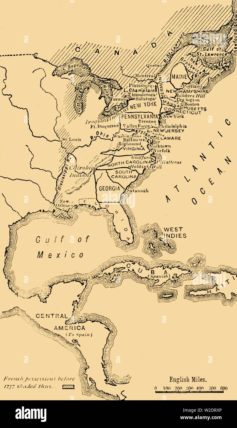 'Map von Nordamerika, in denen die amerikanischen Unabhängigkeitskrieg', c 1785, (1890). Schöpfer: Unbekannt. Stockfoto 'Map von Nordamerika, in denen die amerikanischen Unabhängigkeitskrieg', c 1785, (1890). Schöpfer: Unbekannt. Stockfoto
