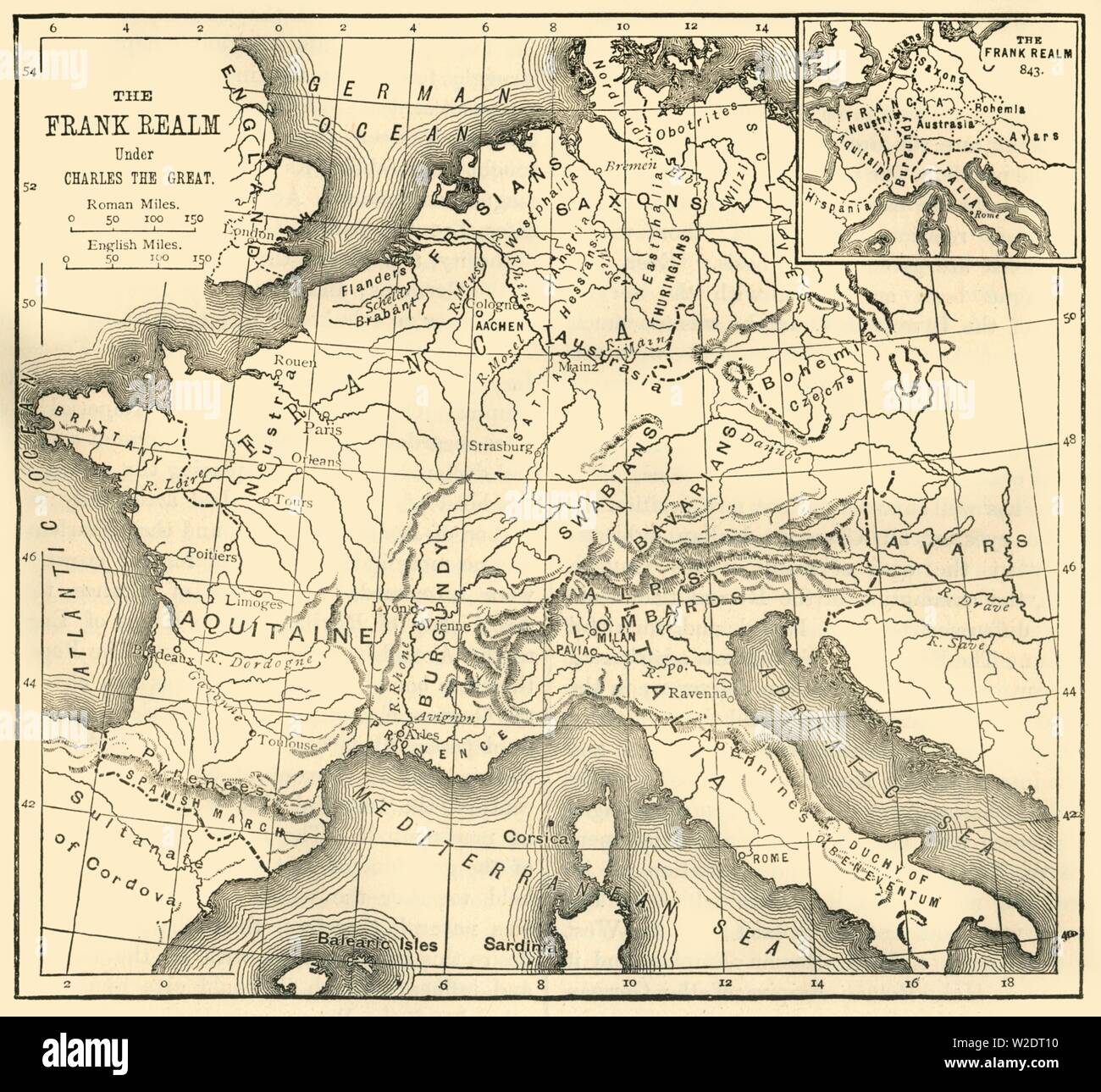 'Map der das Reich der Franken unter Karl dem Großen", 1890. Schöpfer: Unbekannt. Stockfoto