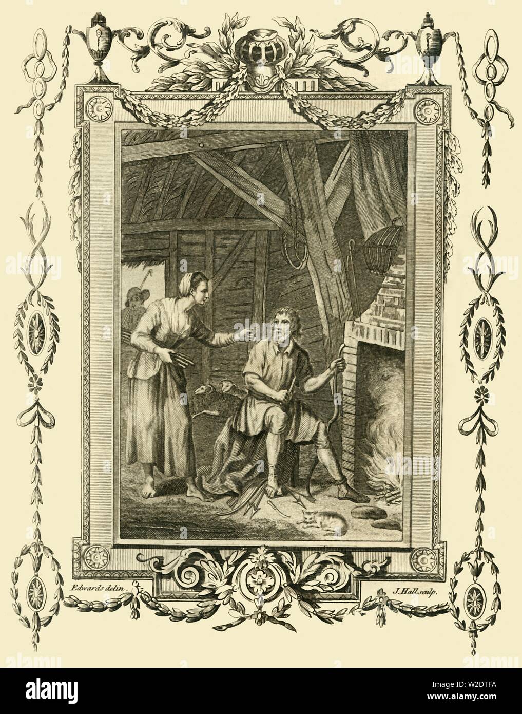 "König Alfred in der Verkleidung von der Frau des ordentlich Herde für die Vermietung der Kuchen brennen', (c 878), 1783. Schöpfer: Unbekannt. Stockfoto
