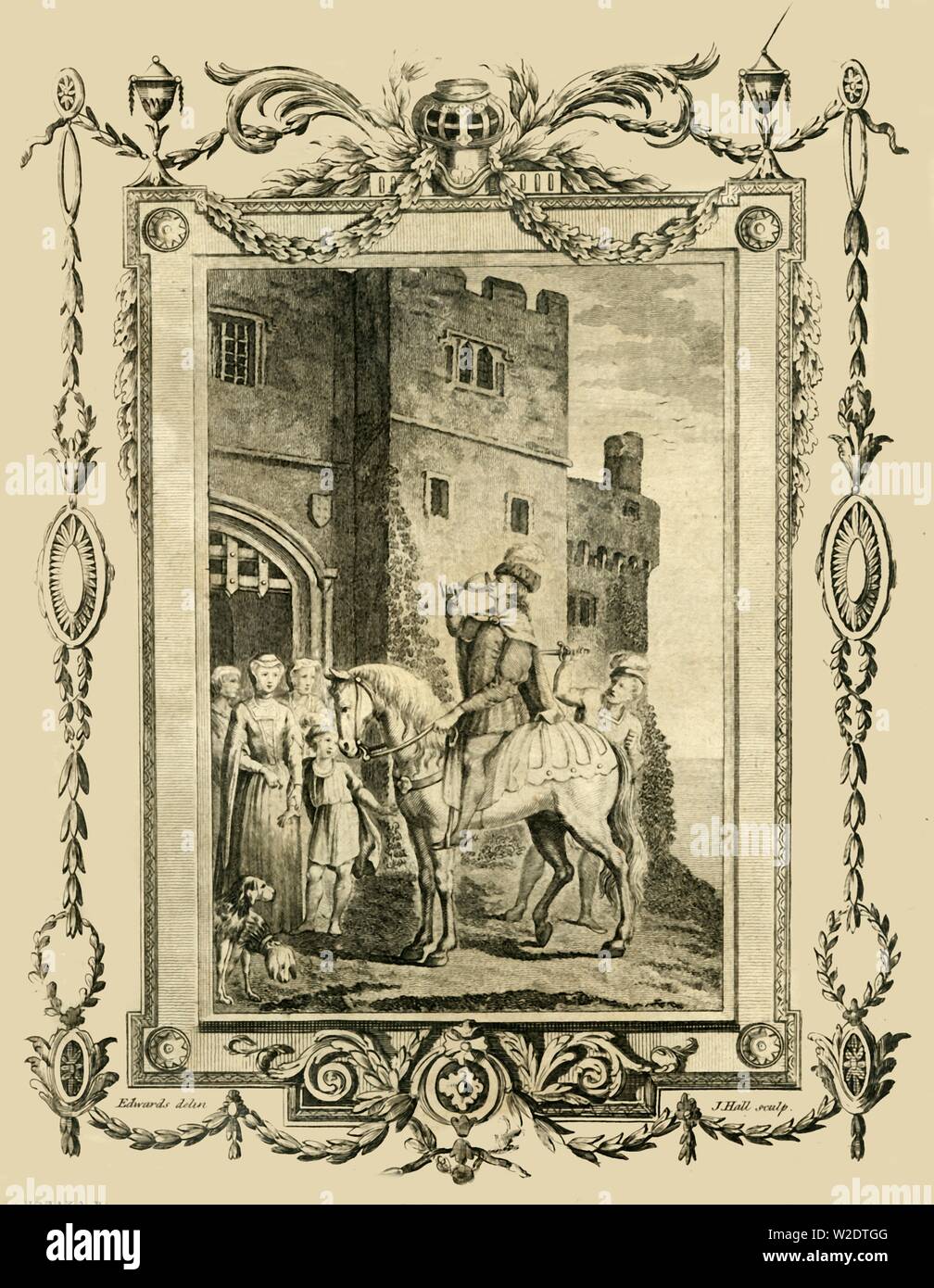 'Edward der Märtyrer erstochen im Auftrag von seiner Stiefmutter, Elfrida, Corfe Castle', (978), 1783. Schöpfer: Unbekannt. Stockfoto