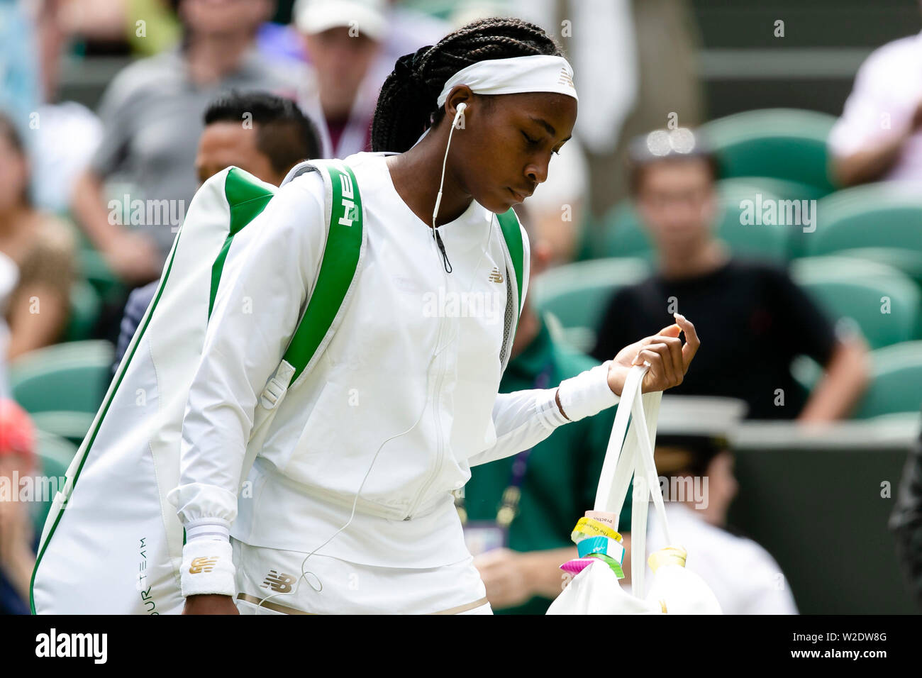 London, Großbritannien, 8. Juli 2019: Cori Gauff aus den USA in Aktion während der vierten Runde an Tag 8 in Wimbledon Tennis Championships 2019 auf der All England Lawn Tennis und Croquet Club in London. Credit: Frank Molter/Alamy leben Nachrichten Stockfoto