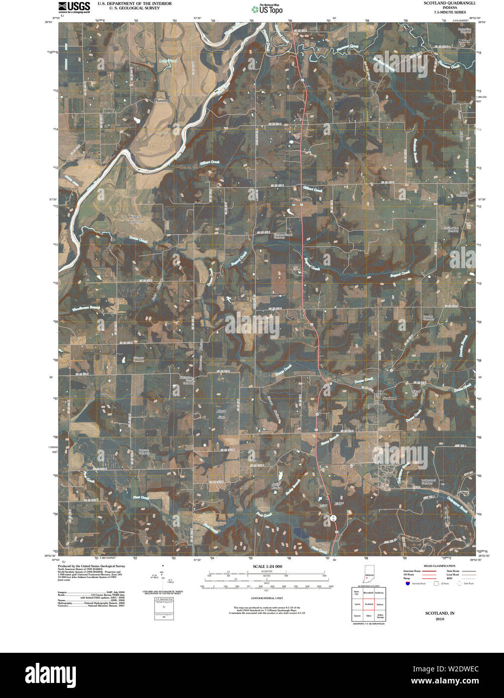 USGS TOPO Karte Indiana in Schottland 20100512 TM Wiederherstellung Stockfoto