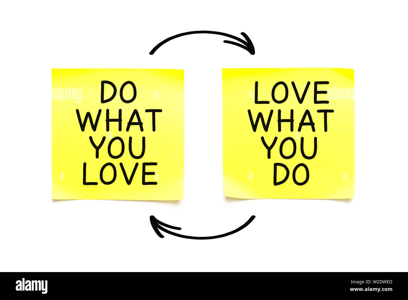 Handschriftliche motivationale Zitat Tun, was Sie lieben, lieben, was Sie tun. Konzept über einen Job finden, die Sie lieben, die sie füllt sich mit Leidenschaft und Freude. Stockfoto