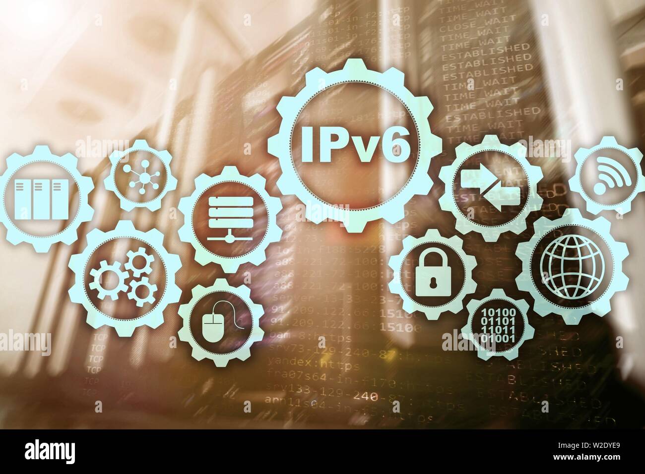 Internet-protokoll IPv6 auf dem Server zimmer Hintergrund. Business Technology Internet und Netzwerk Konzept. Stockfoto