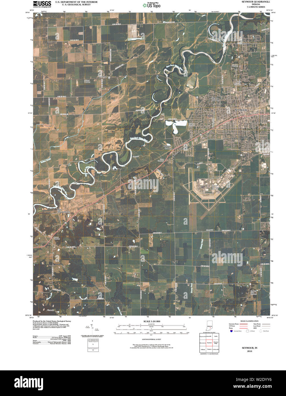 USGS TOPO Karte Indiana in Seymour 20100512 TM Wiederherstellung Stockfoto