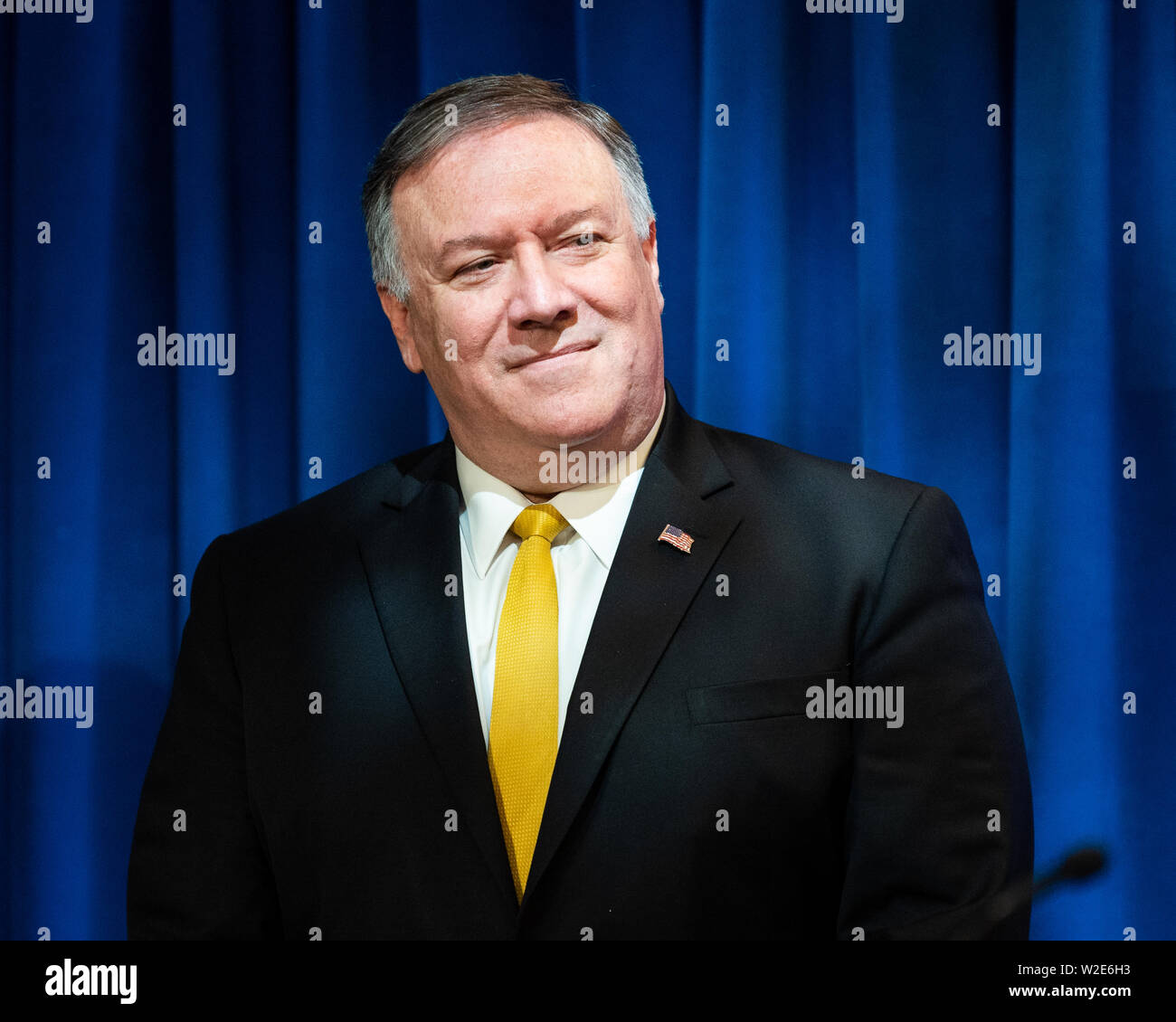 Washington, United States. 08 Juli, 2019. Us-Staatssekretär Mike Pompeo sprechen an das State Department in Washington, DC. Credit: SOPA Images Limited/Alamy leben Nachrichten Stockfoto