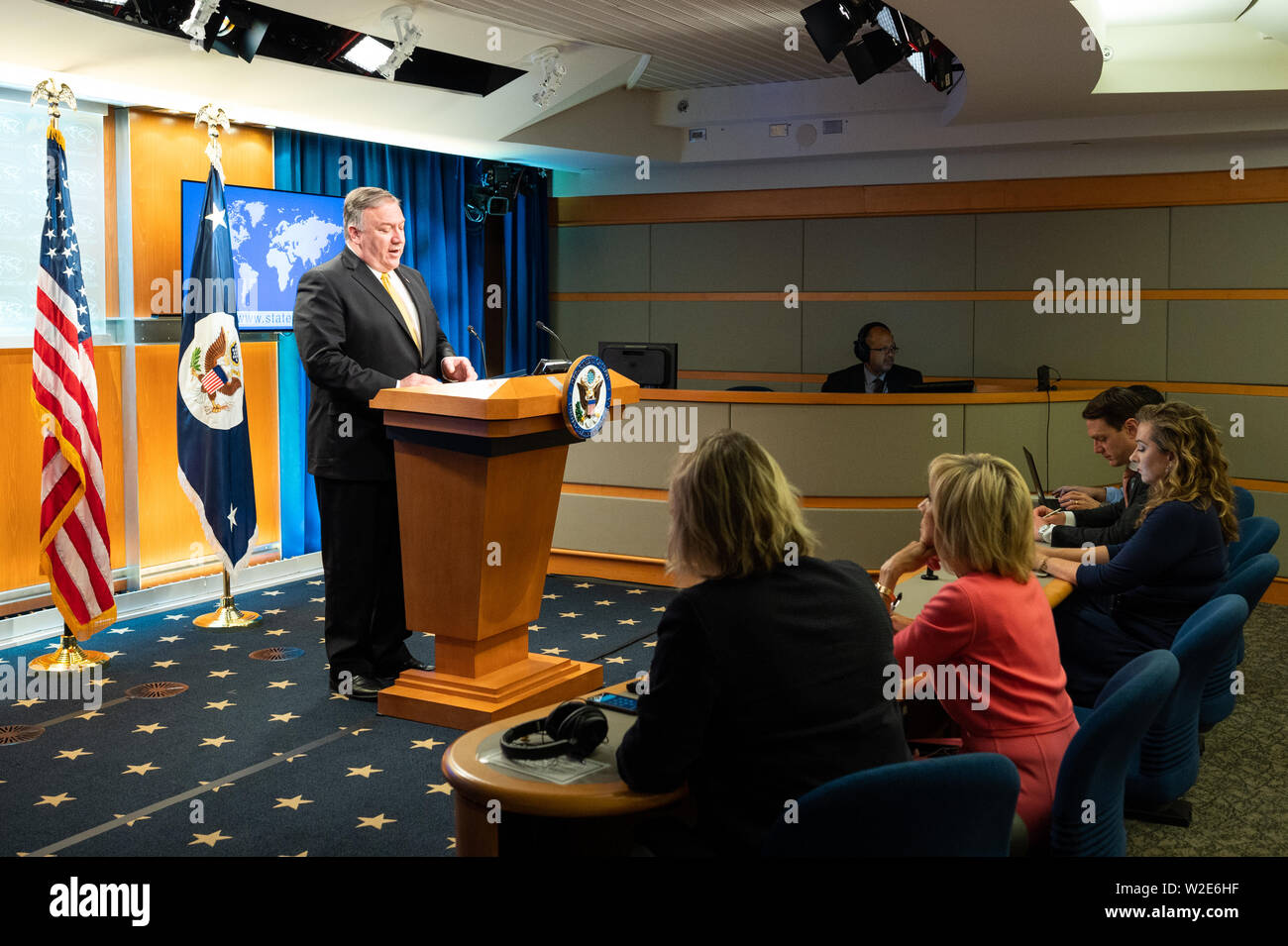 Washington, United States. 08 Juli, 2019. Us-Staatssekretär Mike Pompeo sprechen an das State Department in Washington, DC. Credit: SOPA Images Limited/Alamy leben Nachrichten Stockfoto