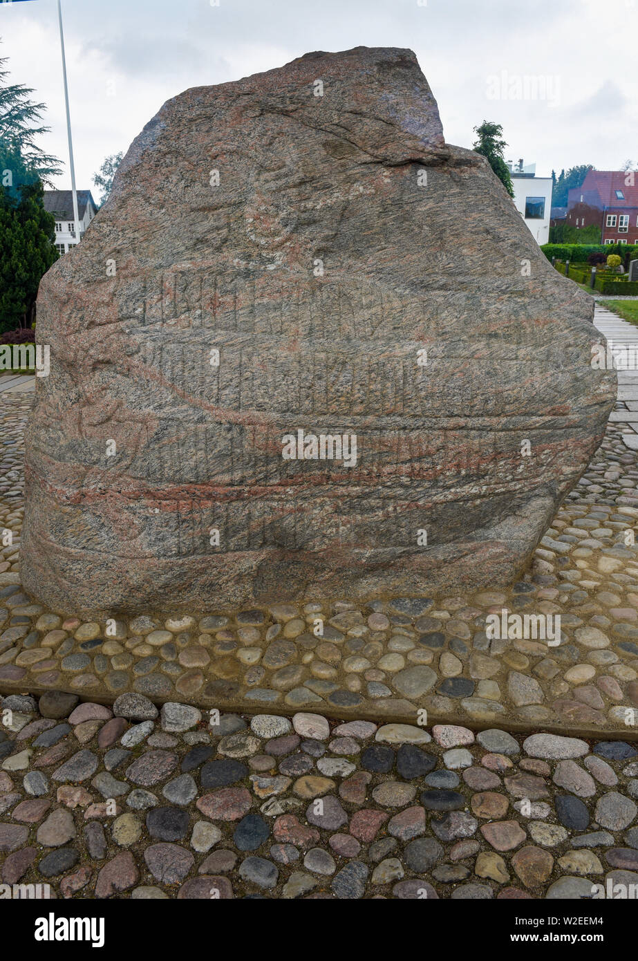 Stein petroglyph der Viking archäologische Stätte in Jelling in Dänemark Stockfoto