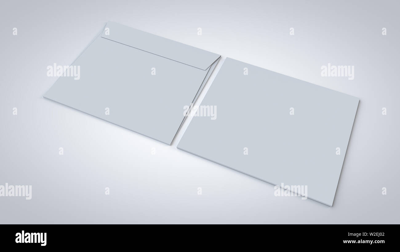 A5 Umschlag für die Weiterleitung von E-Mail-Nachrichten Mockup, realistische 3D-Grafik für Corporate Branding Präsentation auf weißem Hintergrund. Stockfoto