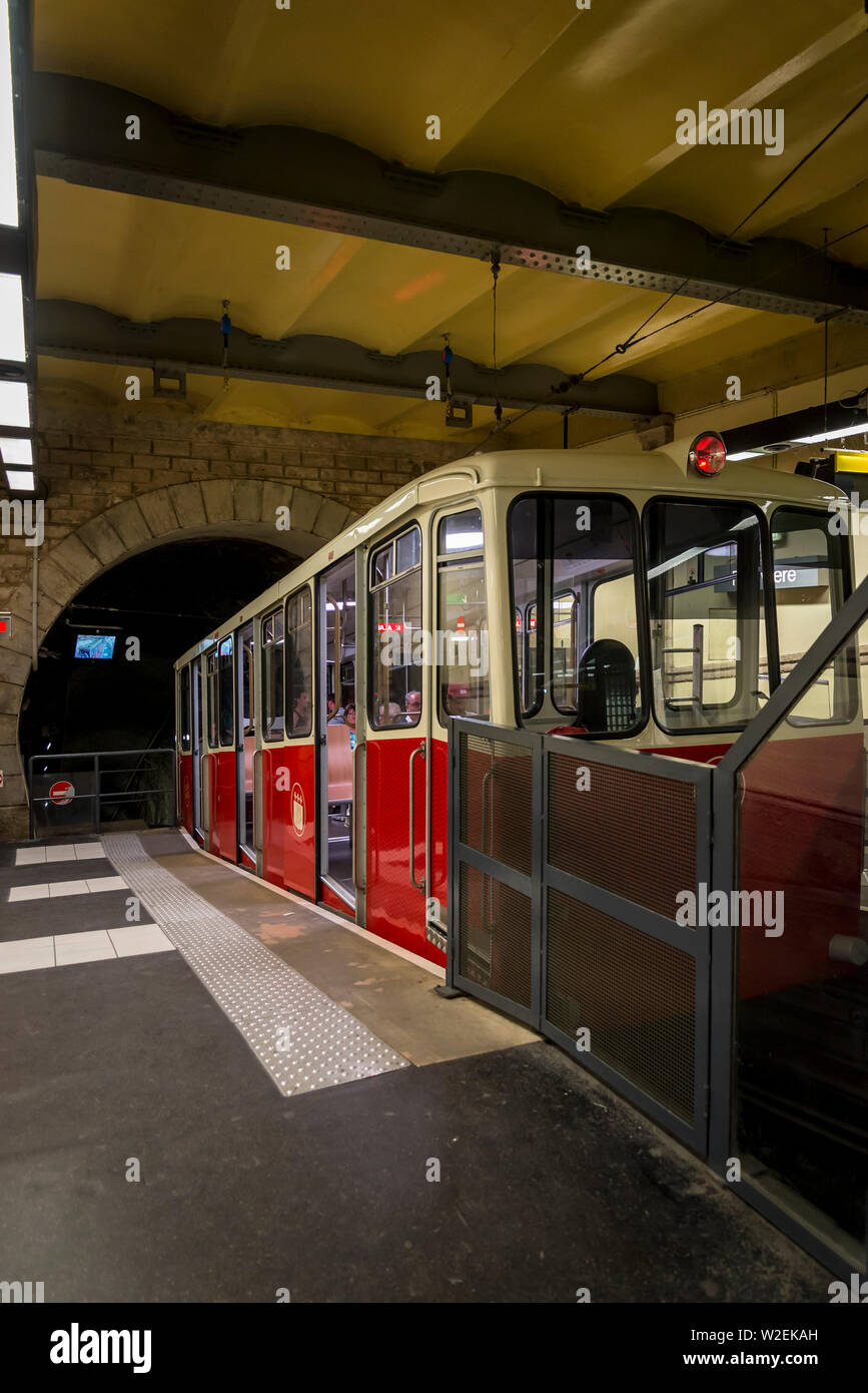 Seilbahn Fourvière Station mit einem Schlitten Bahnhof, Lyon, Frankreich Stockfoto