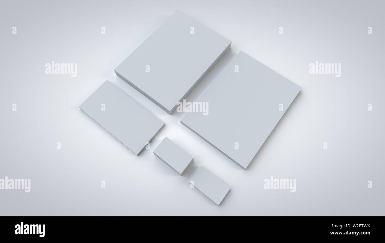 Weiß Schreibwaren Mock-up, Vorlage für Branding Identität auf weißem Hintergrund mit weichen Schatten näher ansehen für Grafikdesigner Präsentationen. Stockfoto