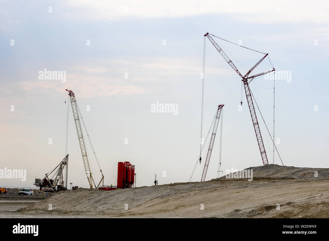 Erweiterung arbeitet in Le Havre Industriehafen, Seine-Maritime, Normandie, Frankreich Stockfoto
