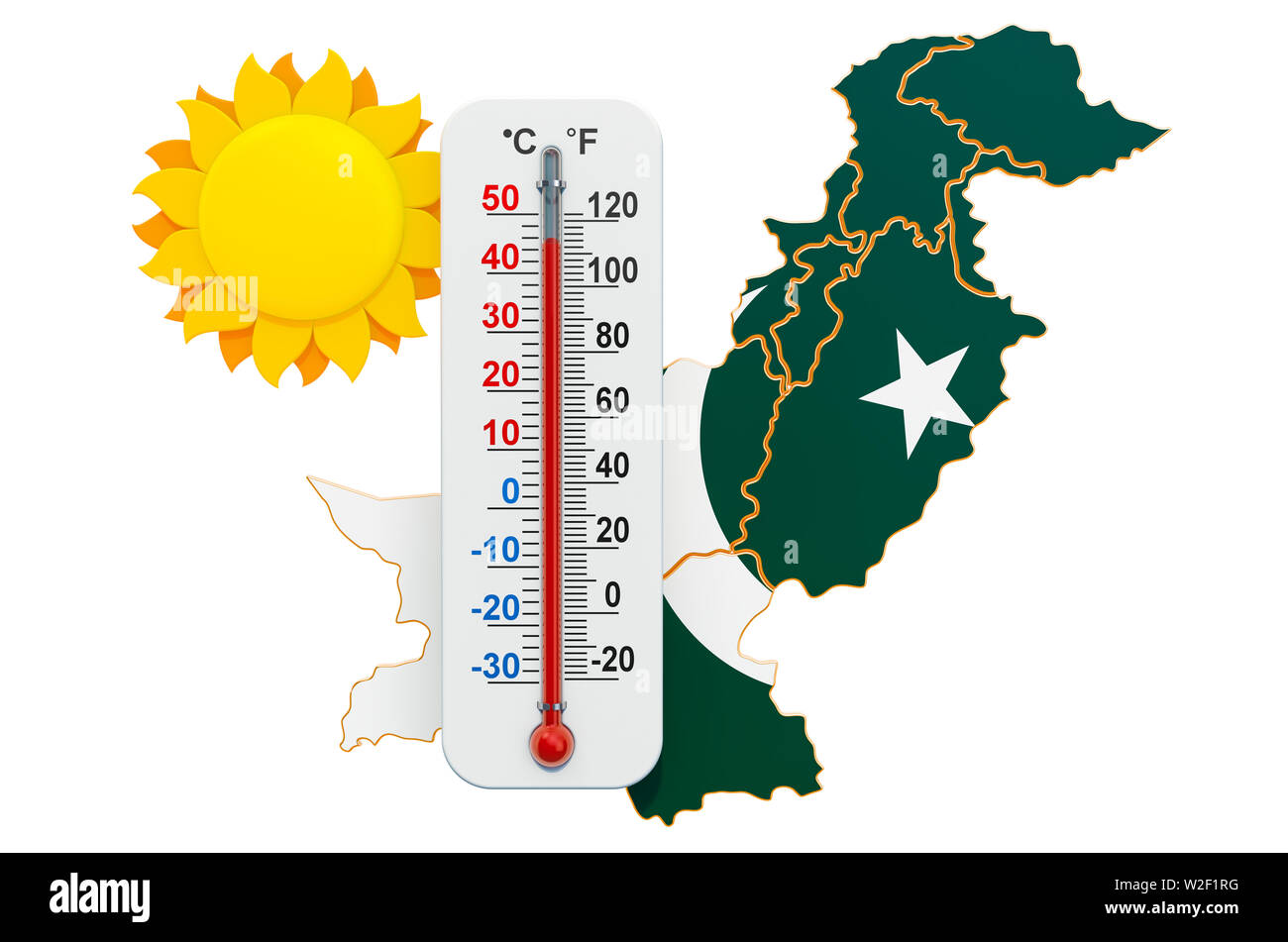 Hitze in Pakistan Konzept. 3D-Rendering auf weißem Hintergrund Stockfoto