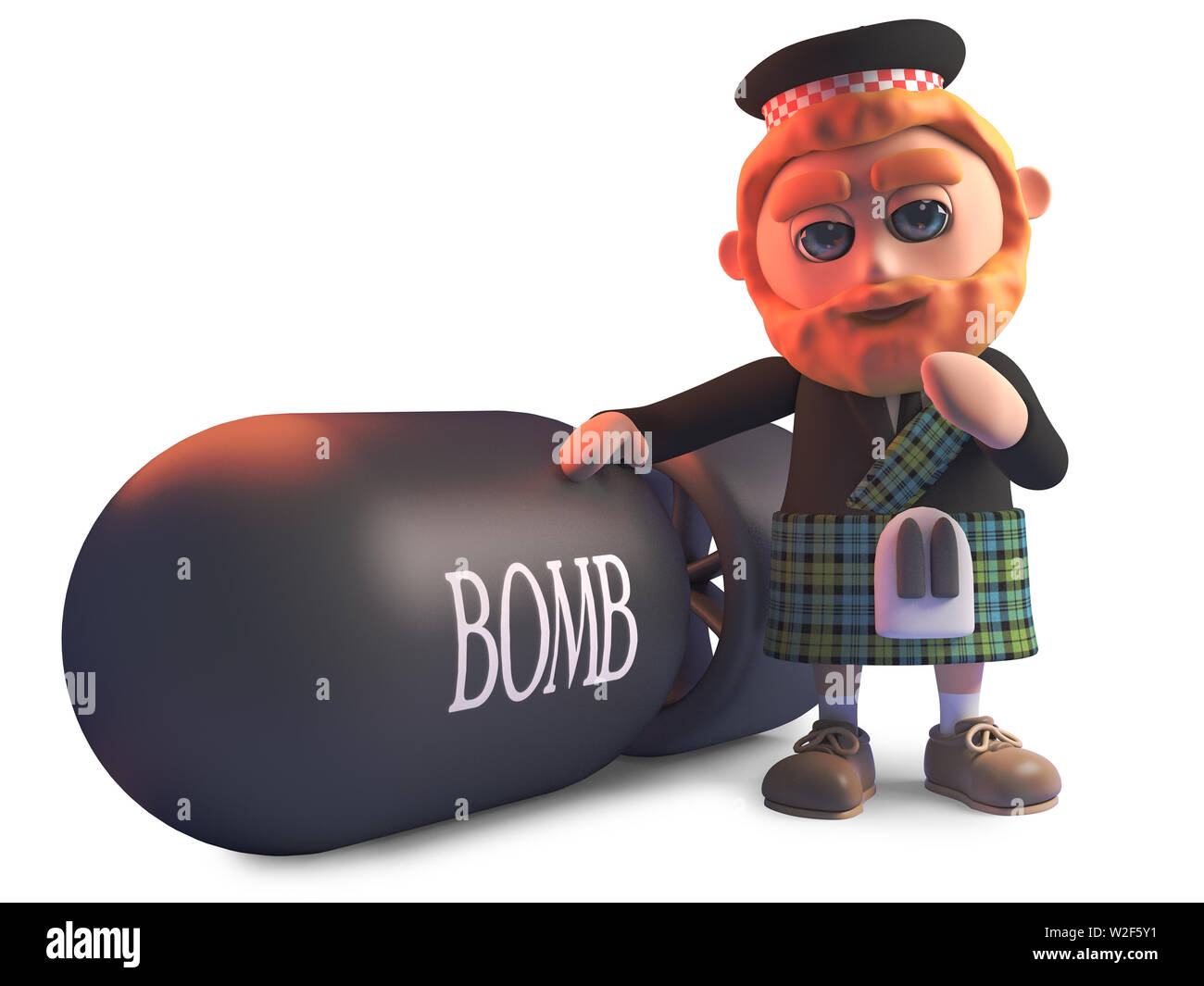 Lustige Cartoon Schotte Im Kilt Steht Neben Einem Riesigen Atombombe 3d Grafik Rendern Stockfotografie Alamy