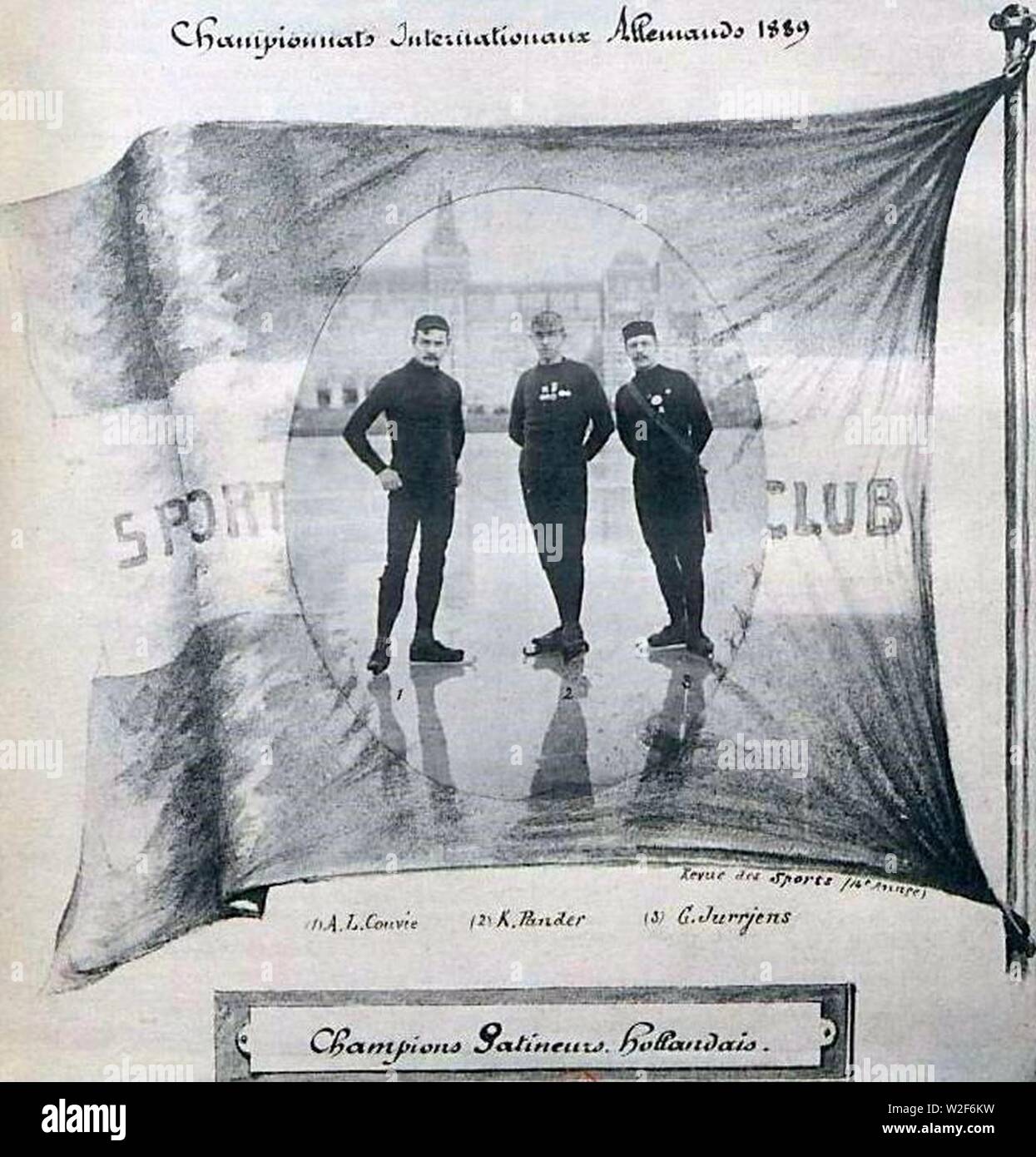 Championnats internationaux allemand de patinage sur glace en Février 1889, Les vainqueurs néerlandais. Stockfoto