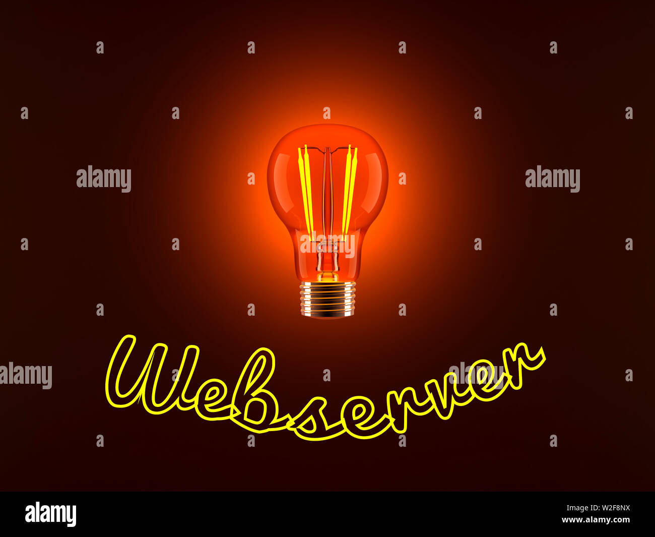 Konzeptionelle gerenderten 3D-Illustration einer leuchtenden Glühbirne und die neon-beleuchteten Wort Webserver. Stockfoto