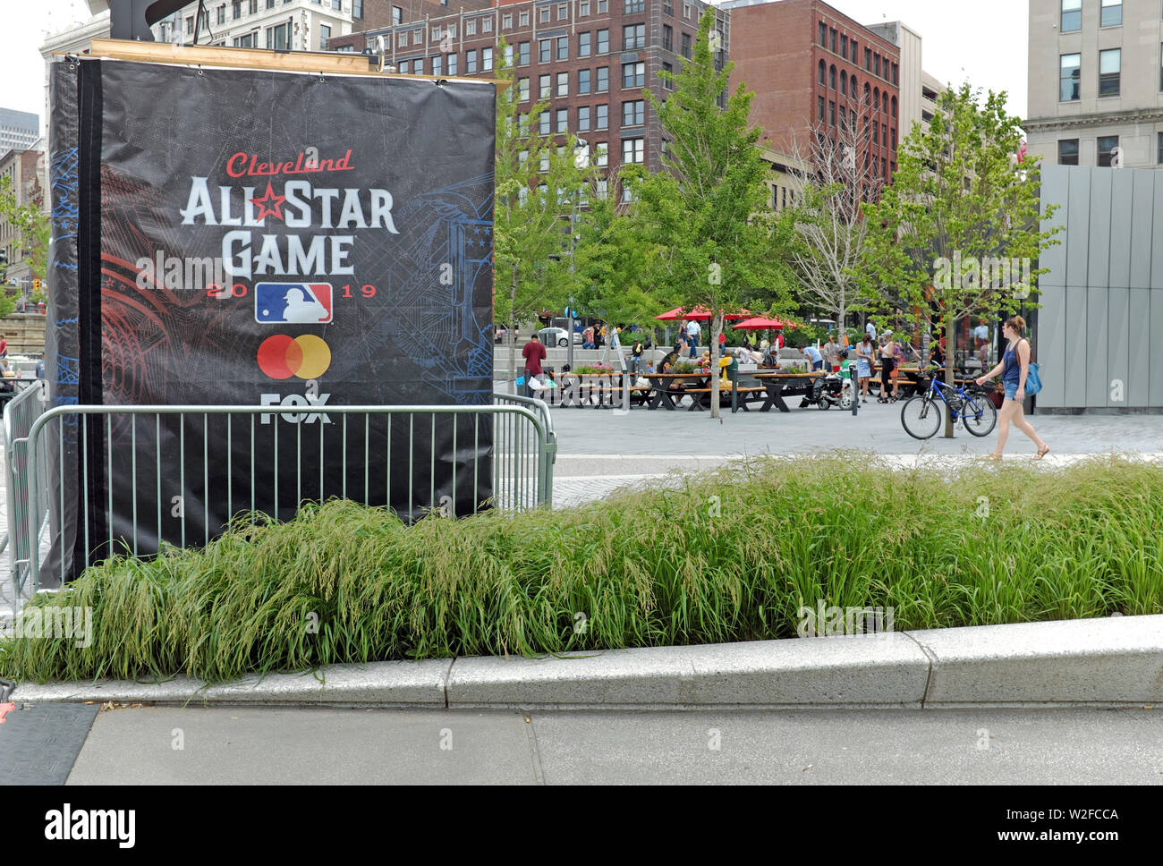 Cleveland, Ohio, USA spielt den Host, der an den 2019 MLB All-Star Game mit Großveranstaltungen in der Stadt, die bis zum 9. Juli 2019 Spiel. Stockfoto