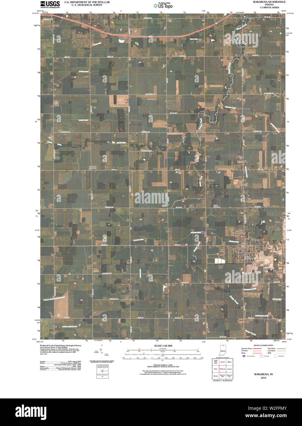 USGS TOPO Karte Indiana in Wakarusa 20100609 TM Wiederherstellung Stockfoto