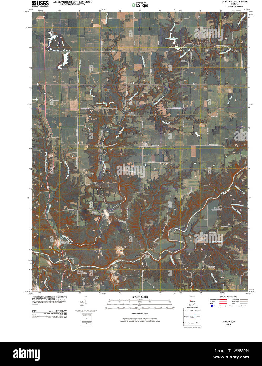 USGS TOPO Karte Indiana in Wallace 20100513 TM Wiederherstellung Stockfoto
