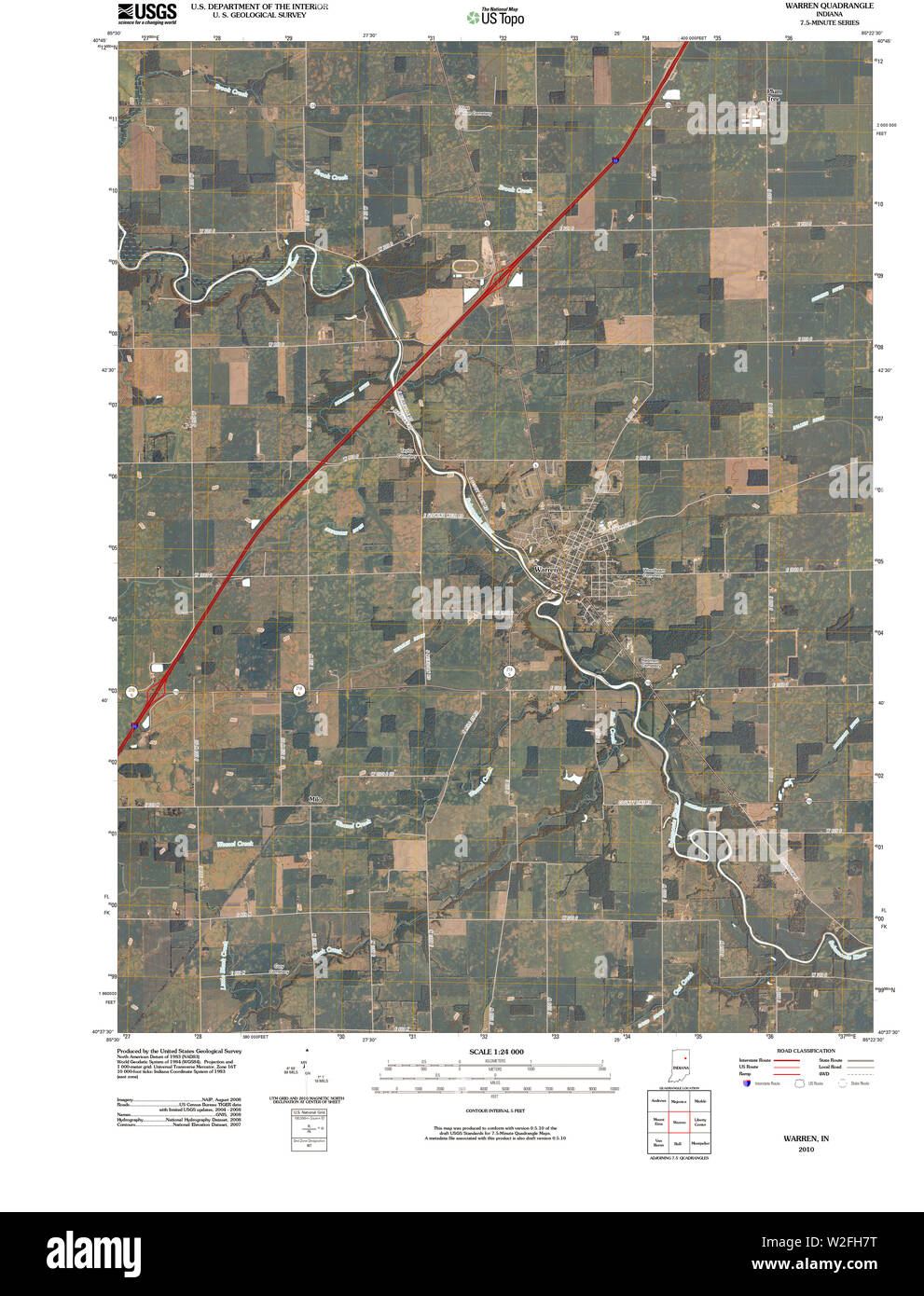 USGS TOPO Karte Indiana in Warren 20100525 TM Wiederherstellung Stockfoto