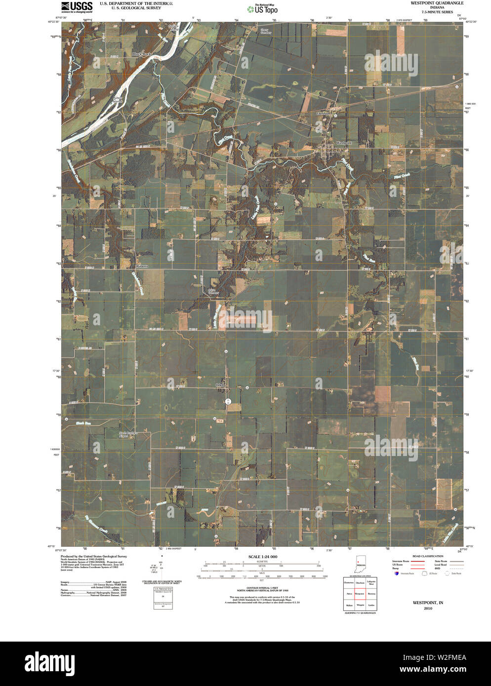 USGS TOPO Karte Indiana in Westpoint 20100610 TM Wiederherstellung Stockfoto
