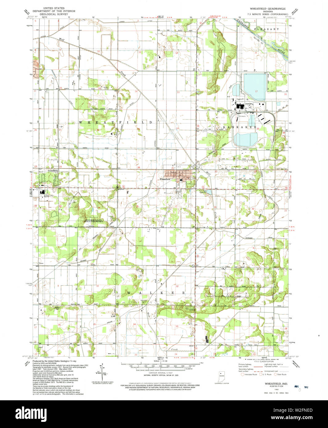 USGS TOPO Karte Indiana in Wheatfield 1992 24000 156201 Restaurierung Stockfoto