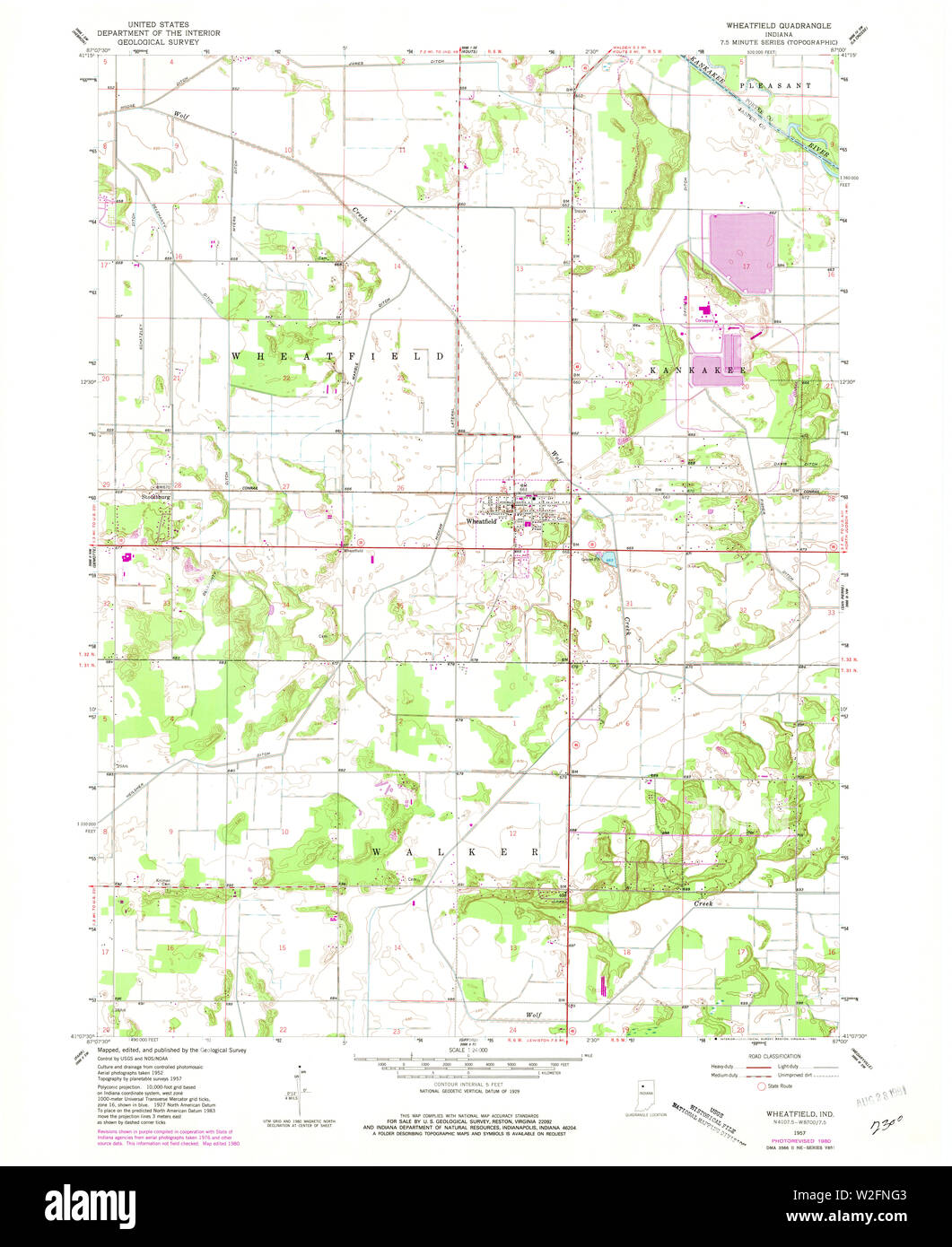 USGS TOPO Karte Indiana in Wheatfield 1957 24000 160463 Restaurierung Stockfoto
