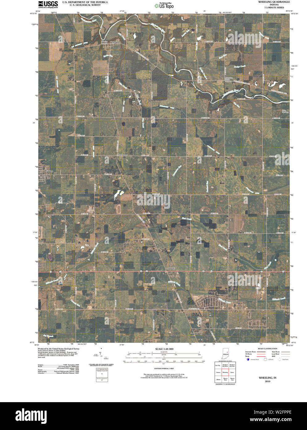 USGS TOPO Karte Indiana in Wheeling 20100525 TM Wiederherstellung Stockfoto