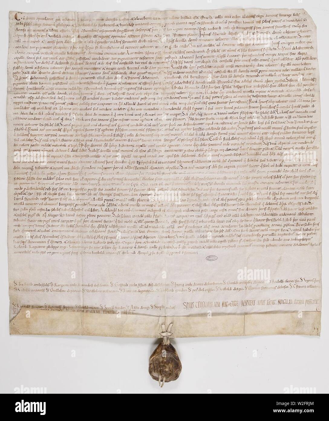 Charte de l'Archevêque de Bourges, Richard II., par lequel Hugues, Prieur de La Chapelaude, bestätigt Les coutumes établies à La Chapelaude,-Archives nationales-AE-II-109. Stockfoto